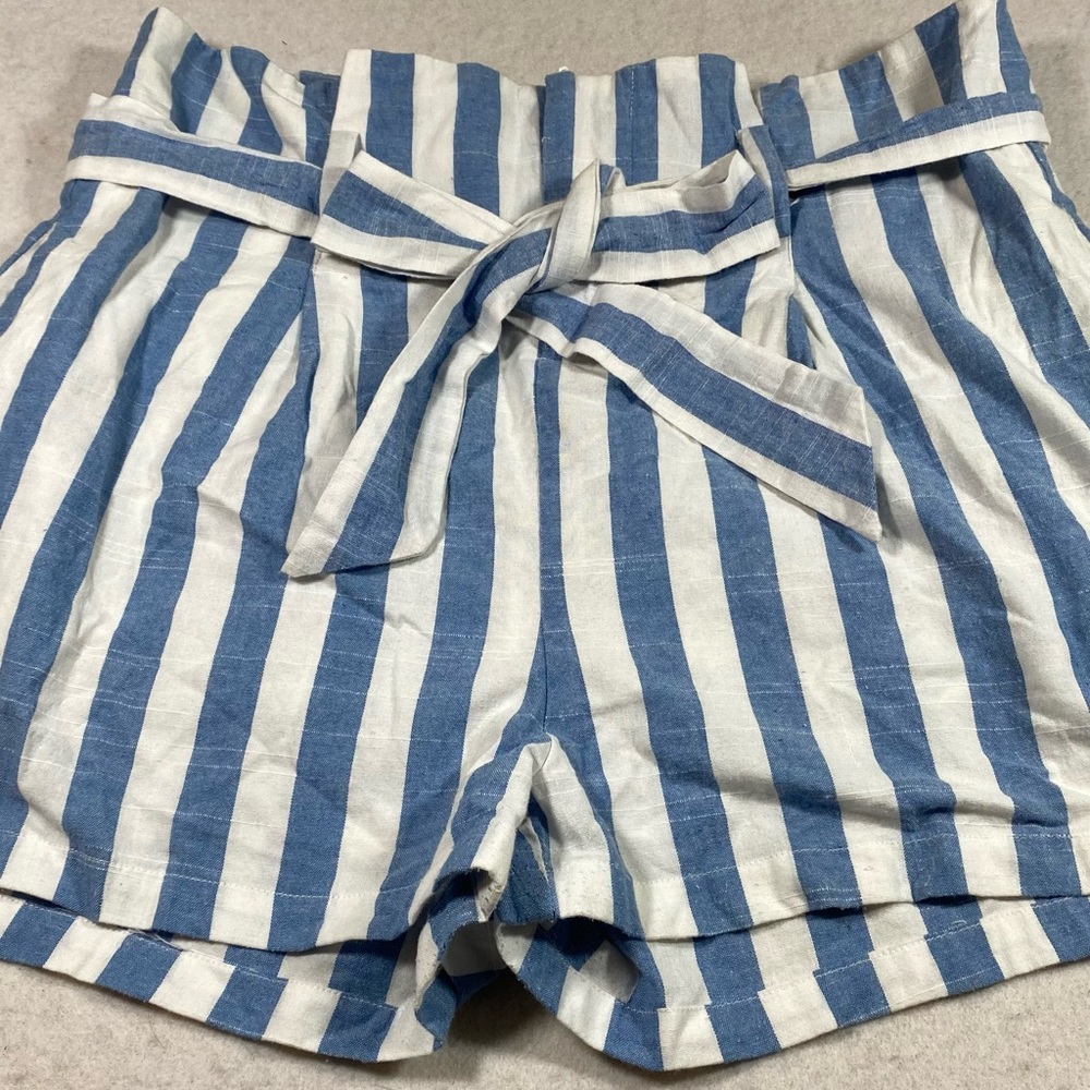 Linen Lux Linen Belted Striped Walking Shorts HIGH Rise Summer Beach Comfty